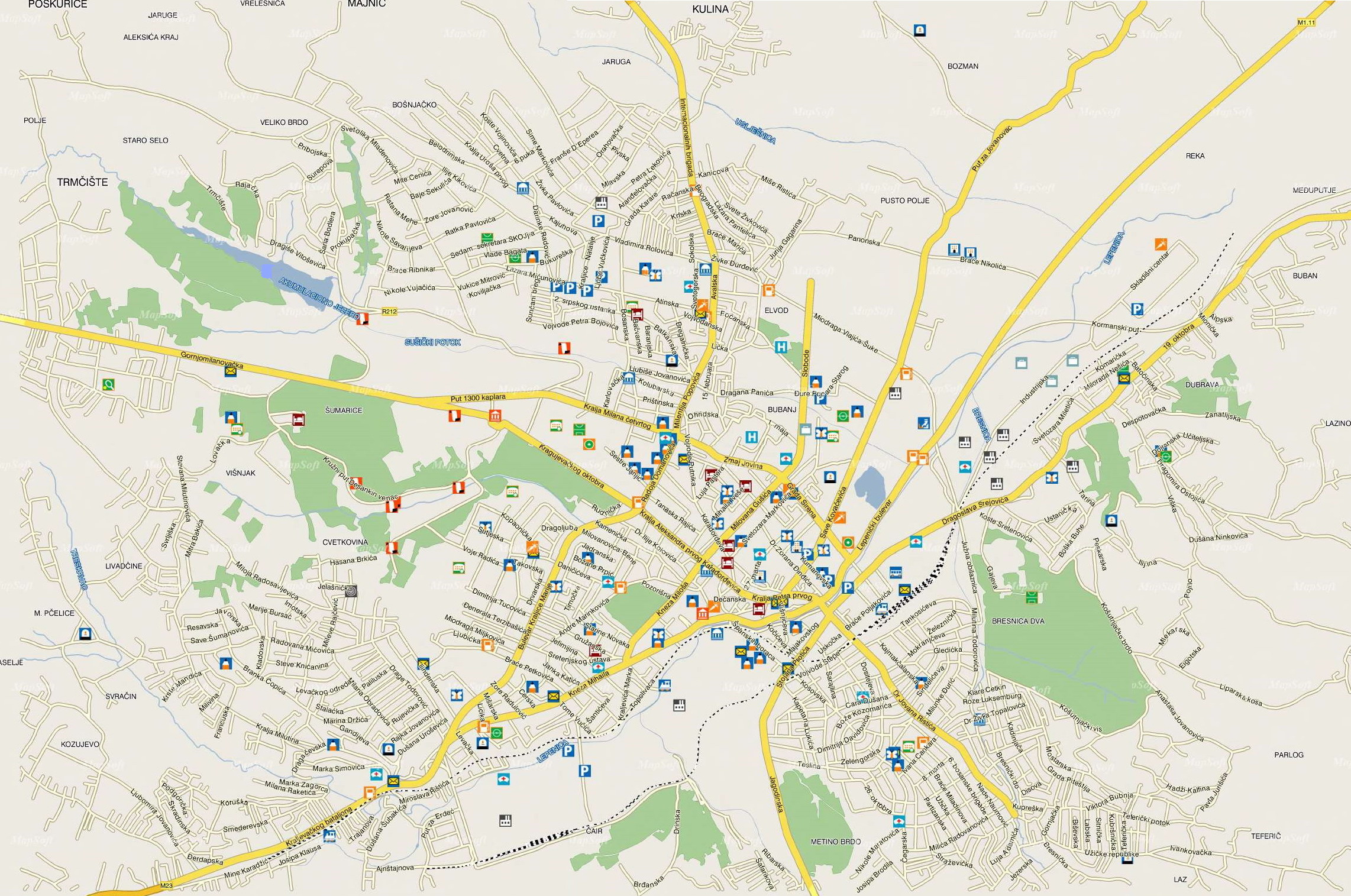 gornji milanovac mapa